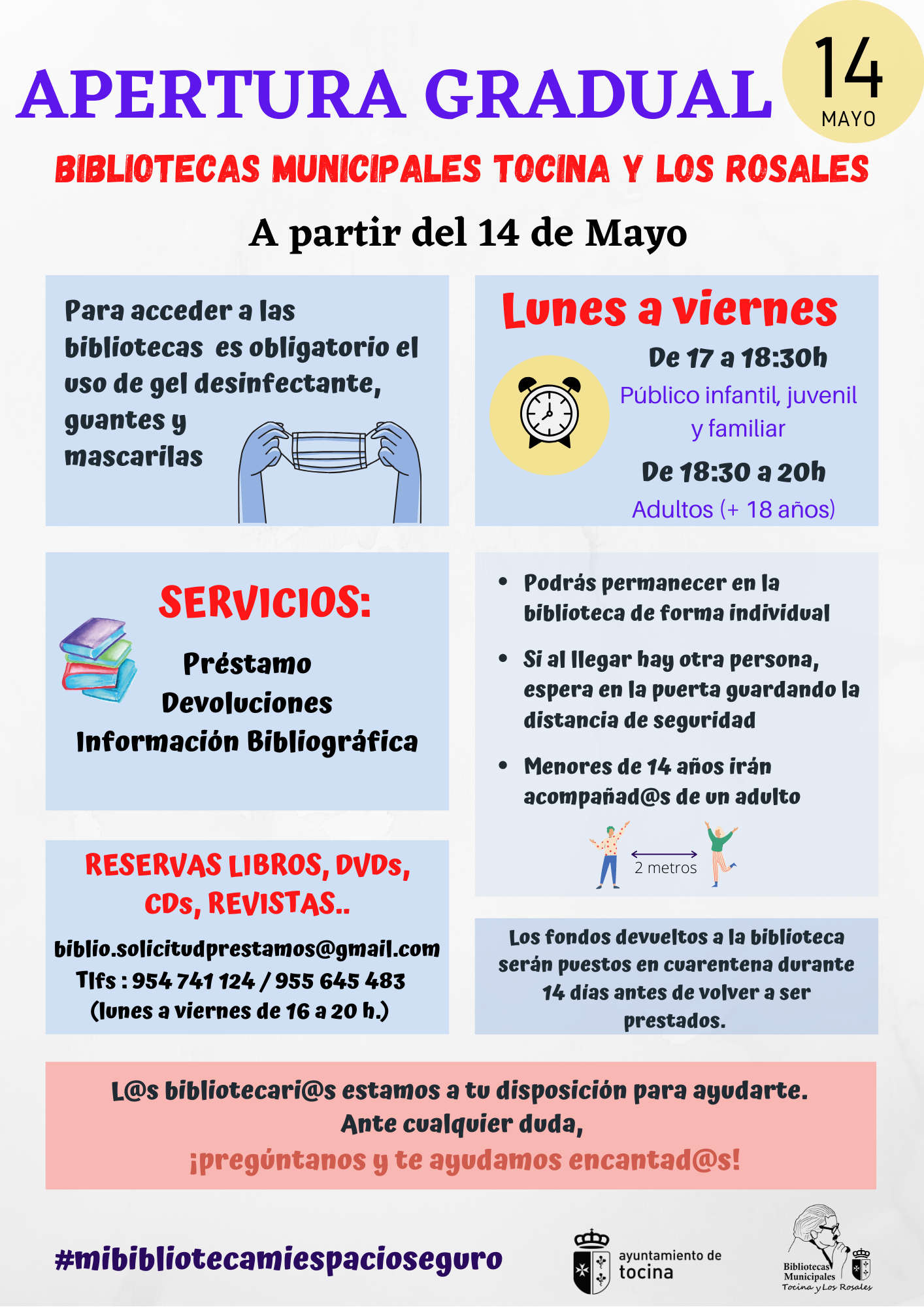 Cartel. Reapertura Bibliotecas. 14 Mayo 2020